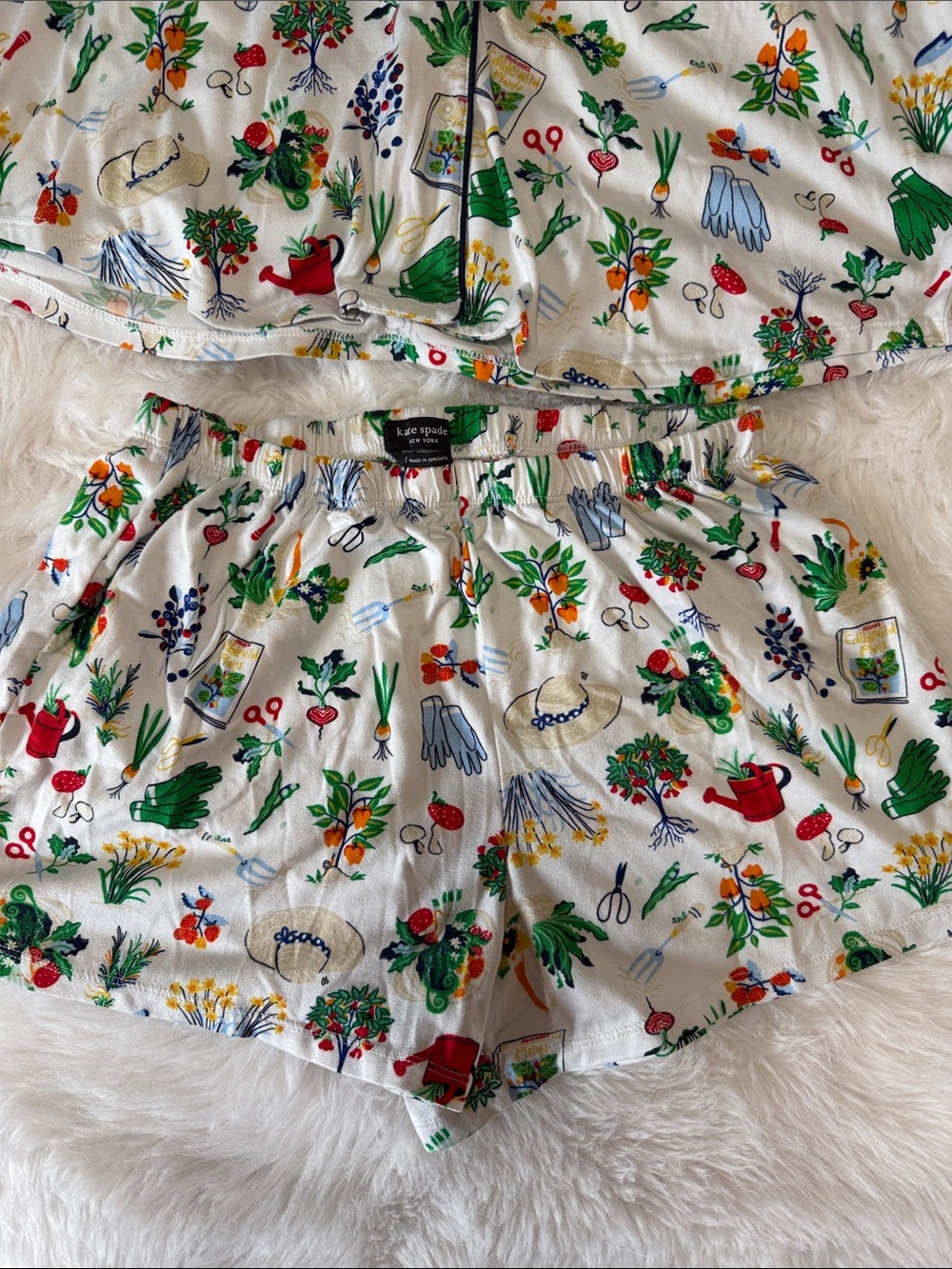 kate spade White Garden-Print Short Pajama Set size large - Picture 4 of 8